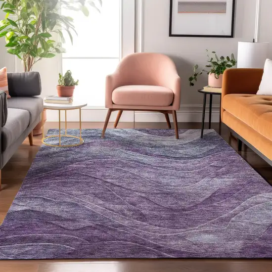 Purple Gray And Silver Abstract Washable Area Rug With UV Protection Photo 5