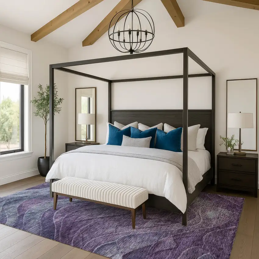 Purple Gray And Silver Abstract Washable Area Rug With UV Protection Photo 5