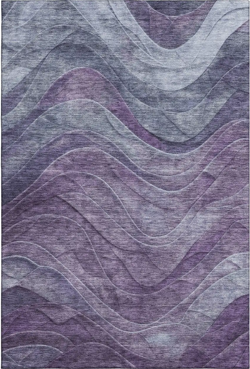 Purple Gray And Silver Abstract Washable Area Rug With UV Protection Photo 1