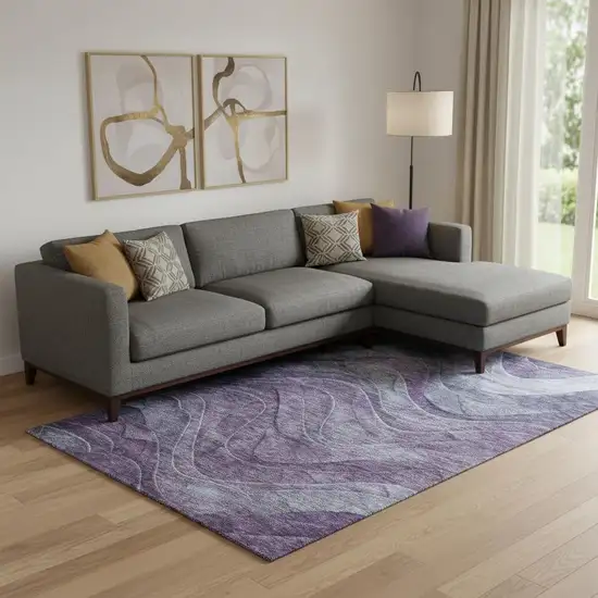 Purple Gray And Silver Abstract Washable Area Rug With UV Protection Photo 2