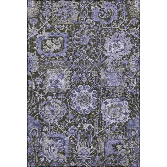 Purple Gray And Silver Damask Washable Area Rug With UV Protection Photo 1
