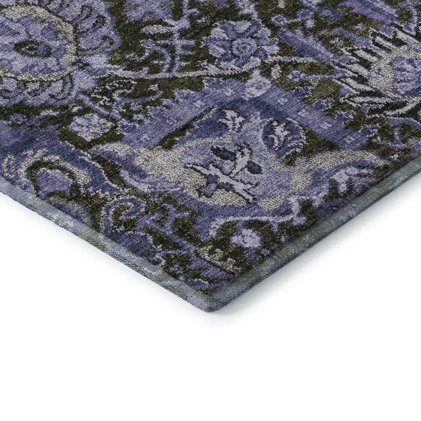 Purple Gray And Silver Damask Washable Area Rug With UV Protection Photo 7