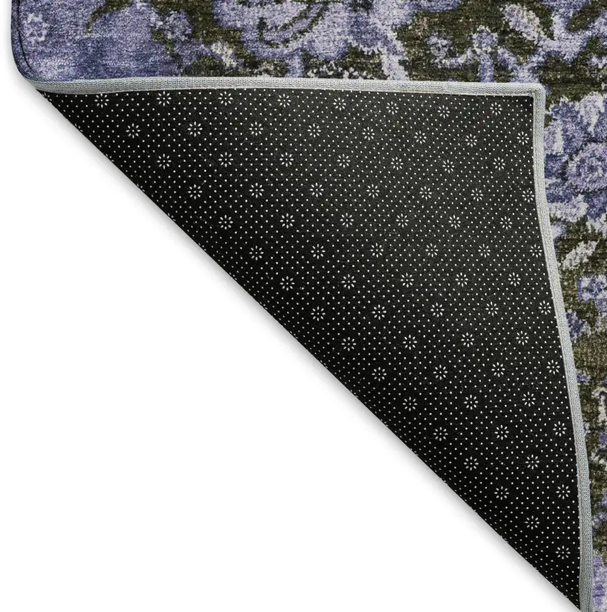 Purple Gray And Silver Damask Washable Area Rug With UV Protection Photo 6