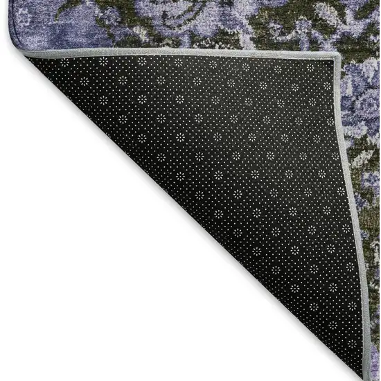 Purple Gray And Silver Damask Washable Area Rug With UV Protection Photo 6
