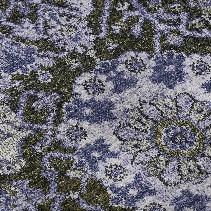 Purple Gray And Silver Damask Washable Area Rug With UV Protection Photo 9