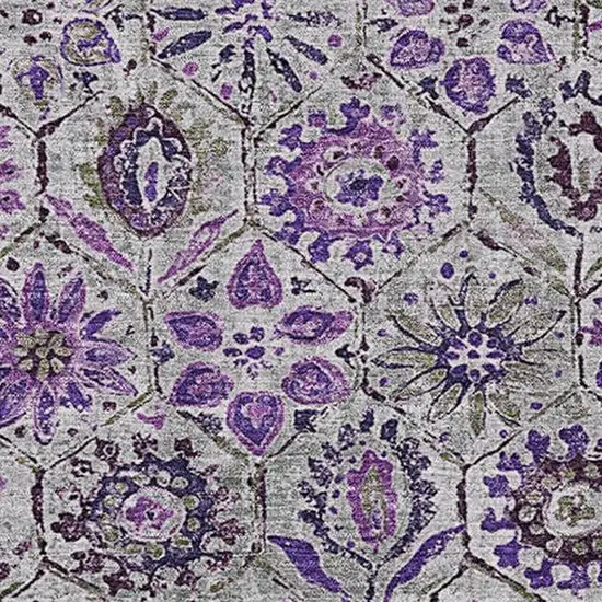 Purple Gray And Silver Floral Washable Area Rug With UV Protection Photo 3