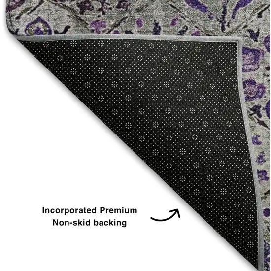 Purple Gray And Silver Floral Washable Area Rug With UV Protection Photo 7