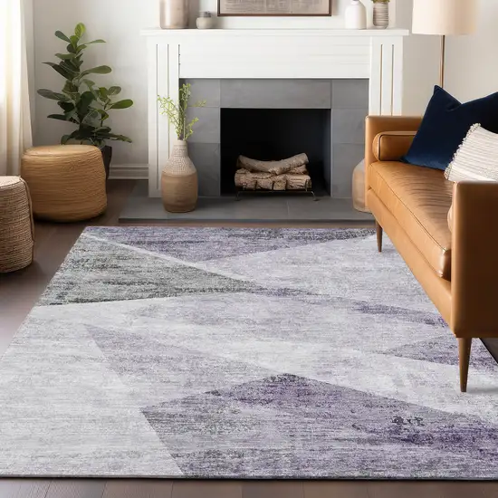 Purple Gray And Silver Geometric Washable Area Rug With UV Protection Photo 6