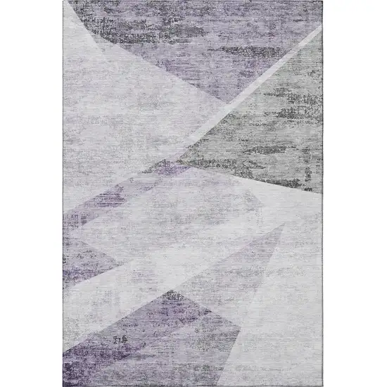 Purple Gray And Silver Geometric Washable Area Rug With UV Protection Photo 4