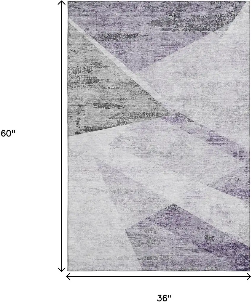 Purple Gray And Silver Geometric Washable Area Rug With UV Protection Photo 3