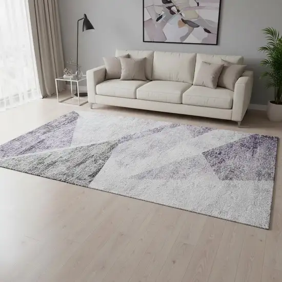 Purple Gray And Silver Geometric Washable Area Rug With UV Protection Photo 2