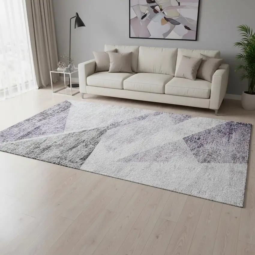 Purple Gray And Silver Geometric Washable Area Rug With UV Protection Photo 2
