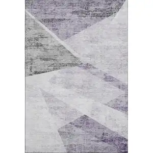 Photo of Purple Gray And Silver Geometric Washable Area Rug With UV Protection
