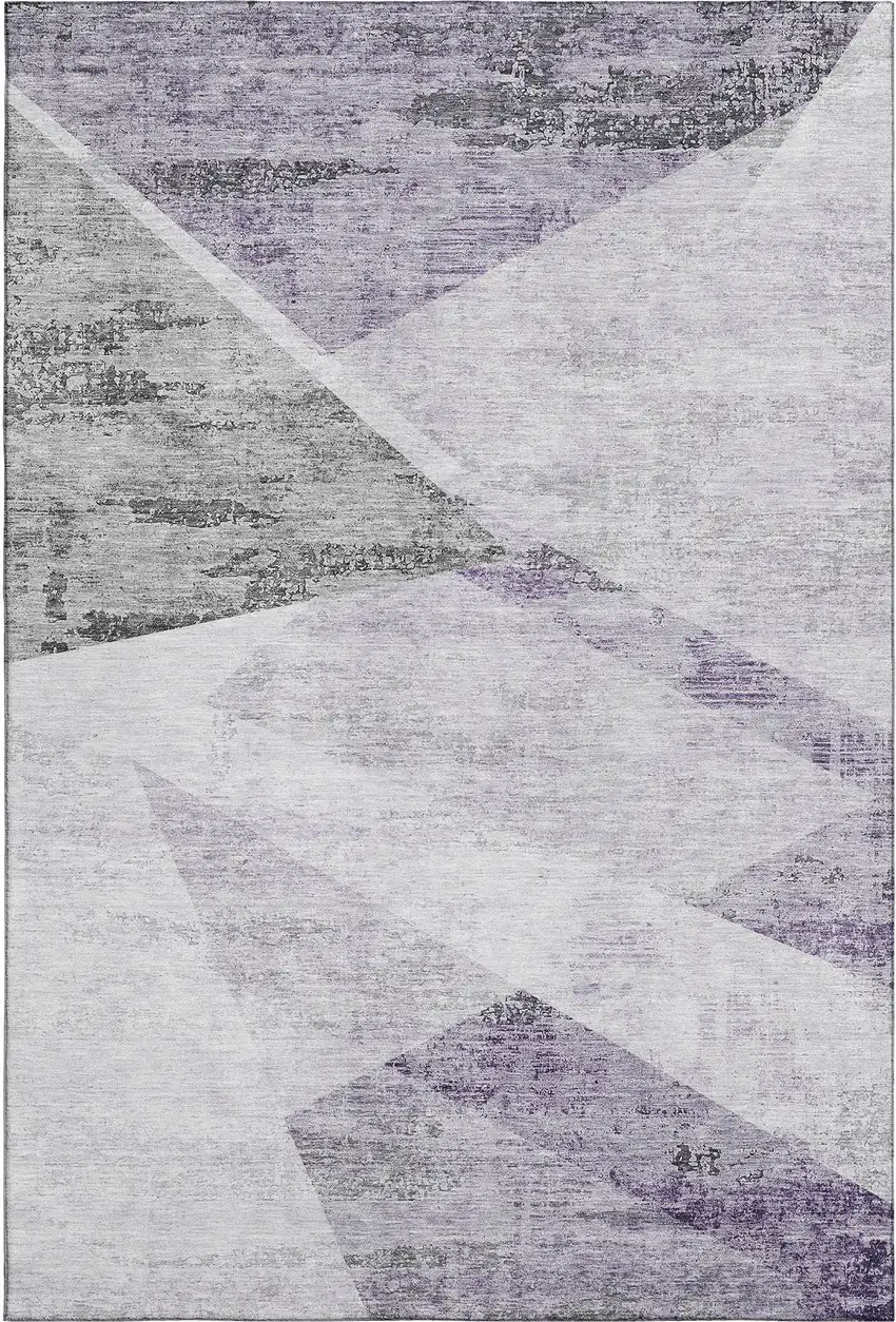 Purple Gray And Silver Geometric Washable Area Rug With UV Protection Photo 1