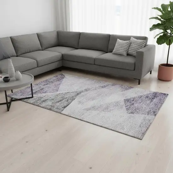 Purple Gray And Silver Geometric Washable Area Rug With UV Protection Photo 2