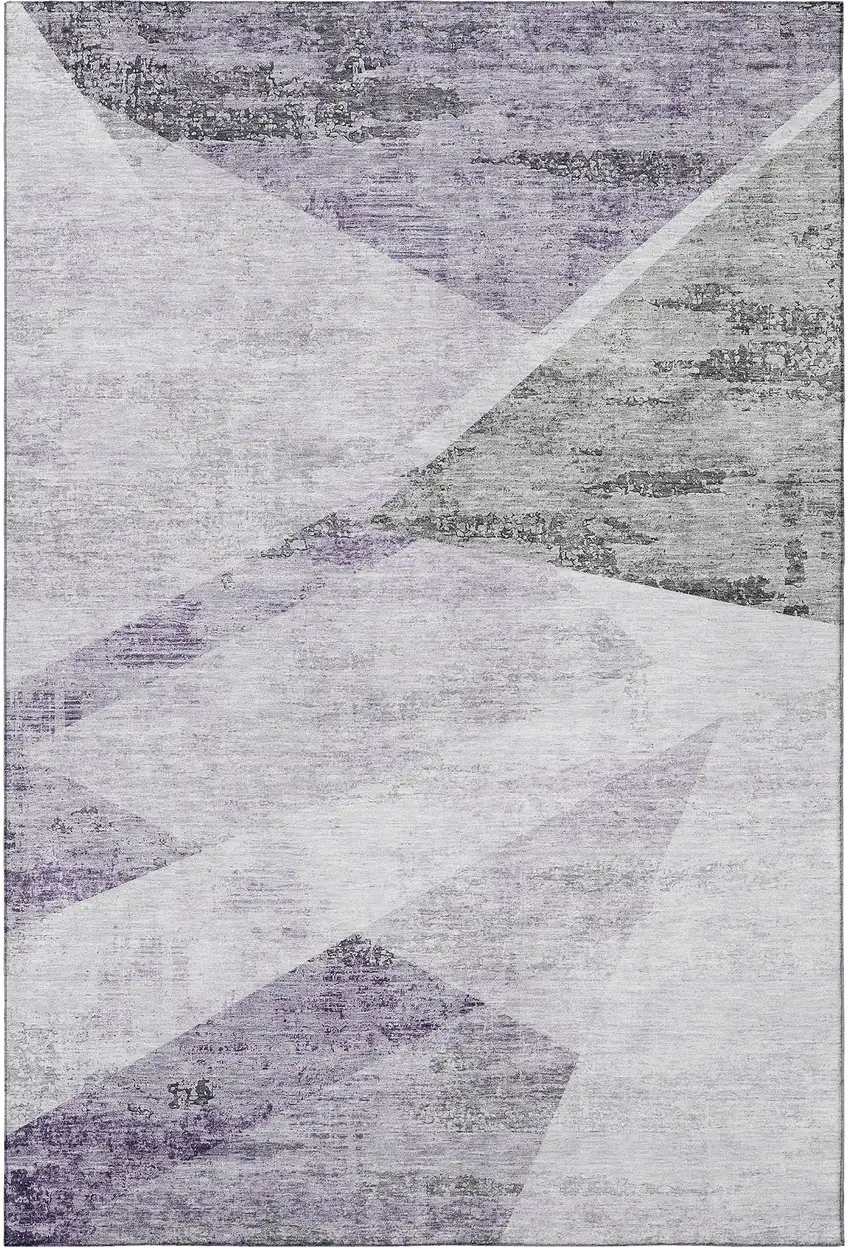 Purple Gray And Silver Geometric Washable Area Rug With UV Protection Photo 4