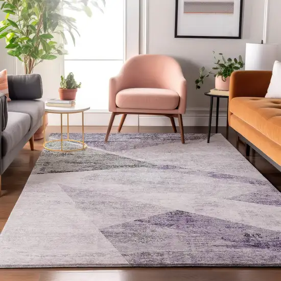 Purple Gray And Silver Geometric Washable Area Rug With UV Protection Photo 5