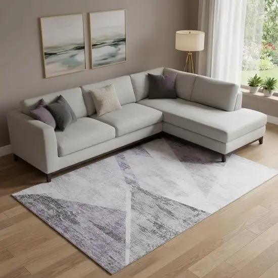 Purple Gray And Silver Geometric Washable Area Rug With UV Protection Photo 1