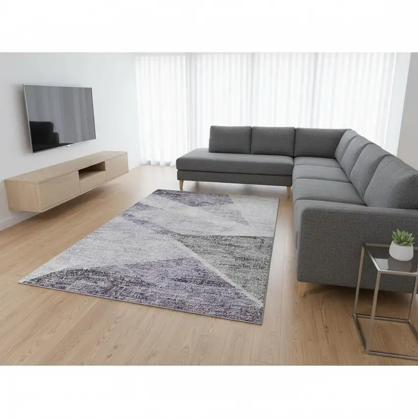 Purple Gray And Silver Geometric Washable Area Rug With UV Protection Photo 2