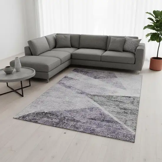 Purple Gray And Silver Geometric Washable Area Rug With UV Protection Photo 2