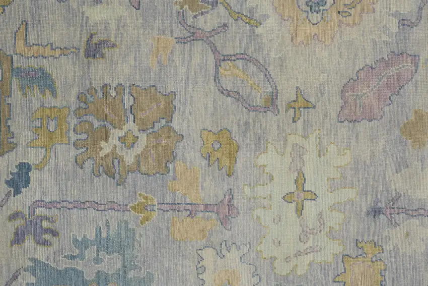 Purple Gray and Gold Wool Oriental Hand Knotted Area Rug With Fringe Photo 9