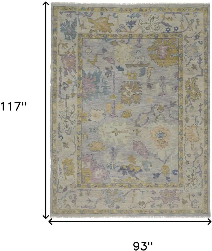 Purple Gray and Gold Wool Oriental Hand Knotted Area Rug With Fringe Photo 3