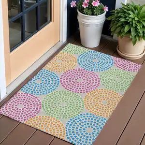 Photo of Purple Green And Aqua Geometric Washable Indoor Outdoor Area Rug