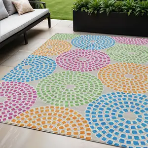 Photo of Purple Green And Aqua Geometric Washable Indoor Outdoor Area Rug