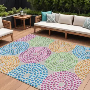 Photo of Purple Green And Aqua Geometric Washable Indoor Outdoor Area Rug