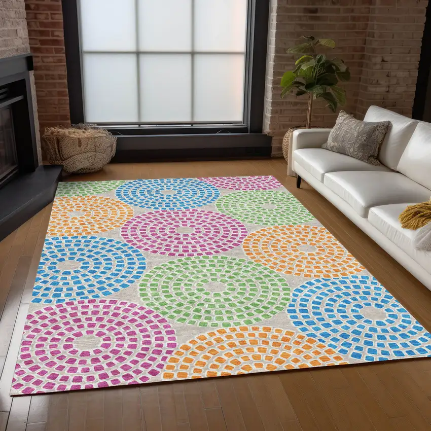 Purple Green And Aqua Geometric Washable Indoor Outdoor Area Rug Photo 9