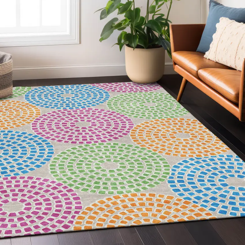 Purple Green And Aqua Geometric Washable Indoor Outdoor Area Rug Photo 9