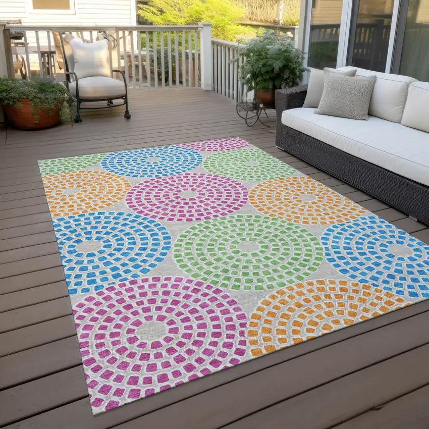 Purple Green And Aqua Geometric Washable Indoor Outdoor Area Rug Photo 8