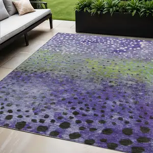 Photo of Purple Green And Black Abstract Washable Indoor Outdoor Area Rug