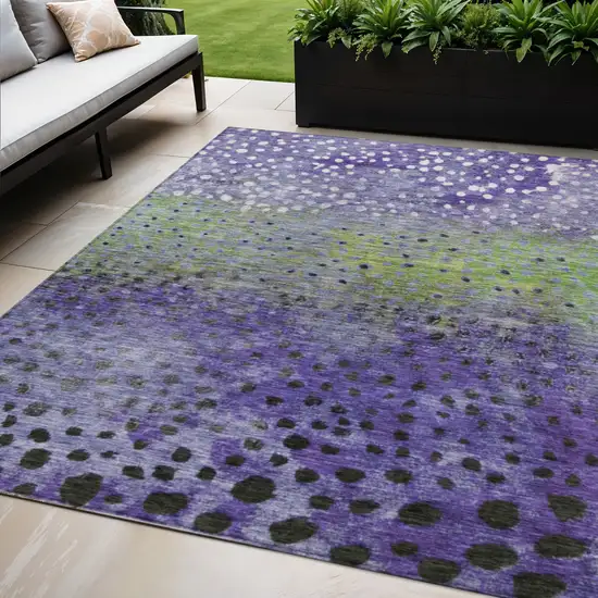 Purple Green And Black Abstract Washable Indoor Outdoor Area Rug Photo 1