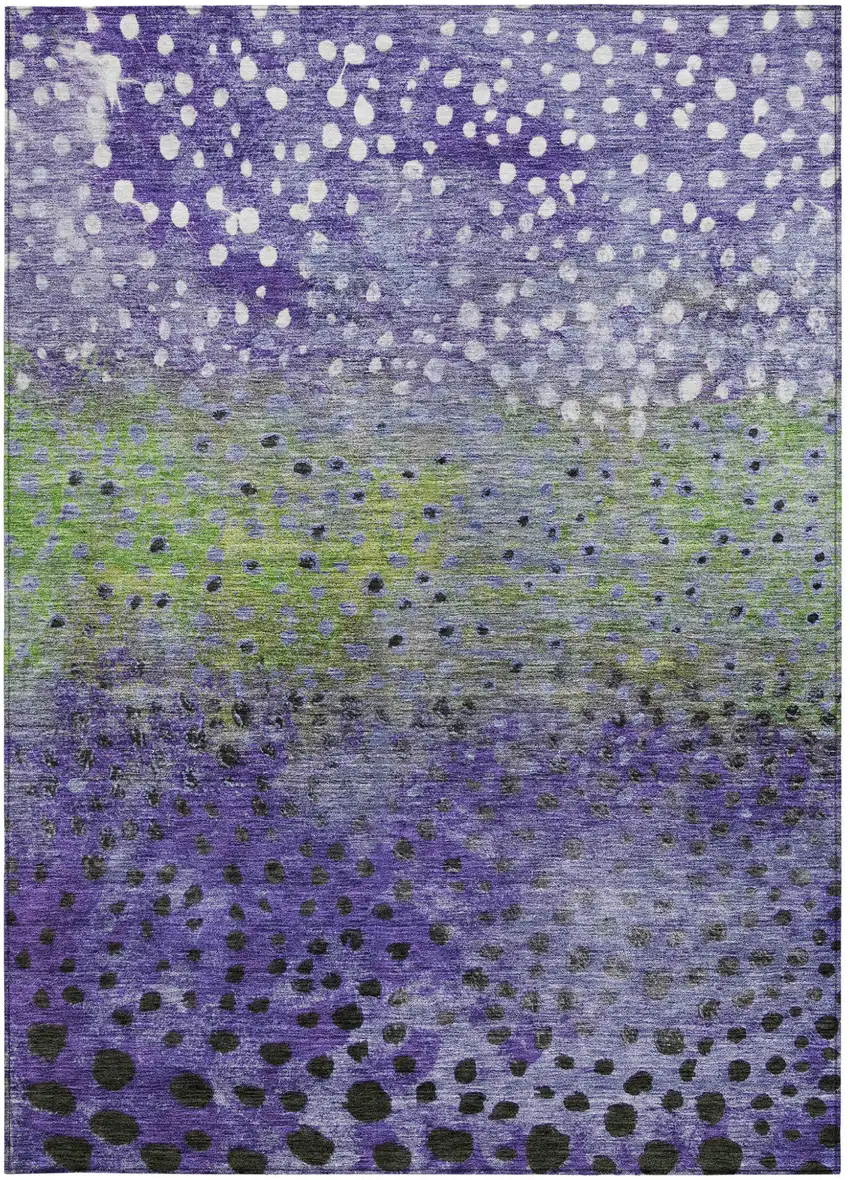 Purple Green And Black Abstract Washable Indoor Outdoor Area Rug Photo 6