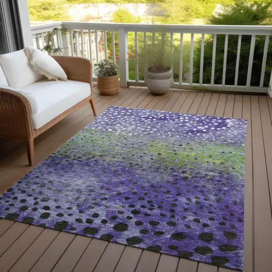 Purple Green And Black Abstract Washable Indoor Outdoor Area Rug Photo 7