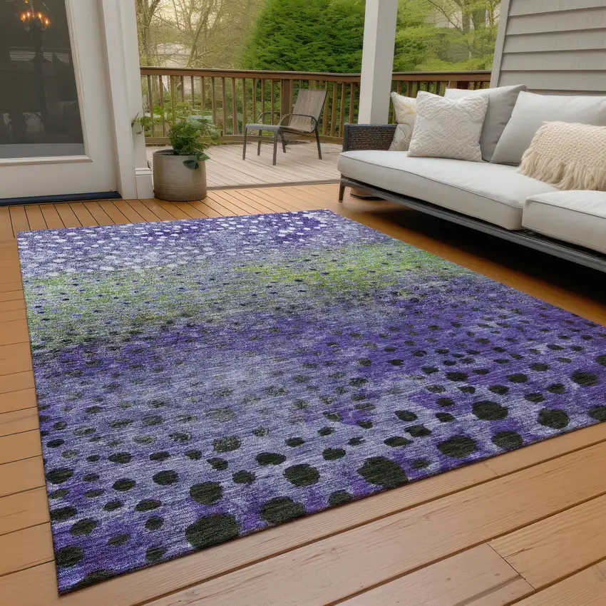 Purple Green And Black Abstract Washable Indoor Outdoor Area Rug Photo 9
