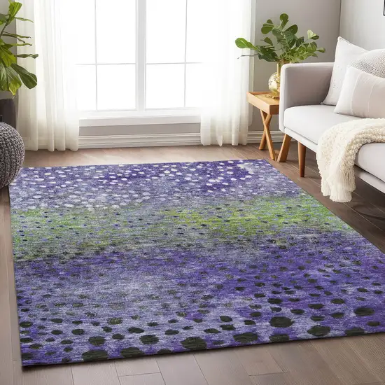 Purple Green And Black Abstract Washable Indoor Outdoor Area Rug Photo 7
