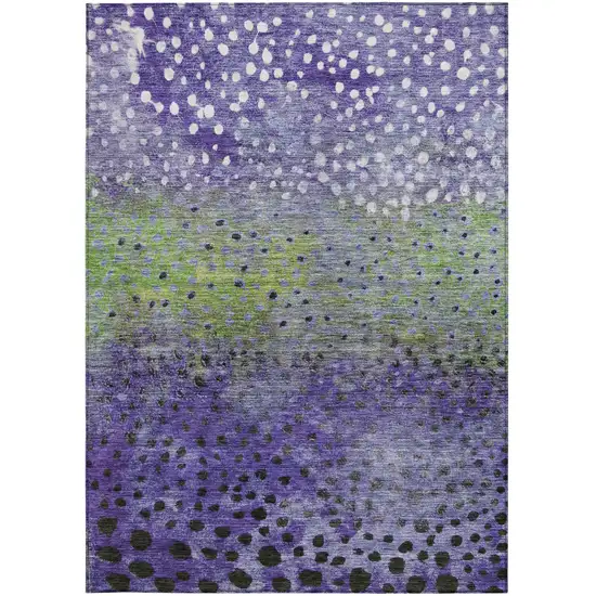 Purple Green And Black Abstract Washable Indoor Outdoor Area Rug Photo 5