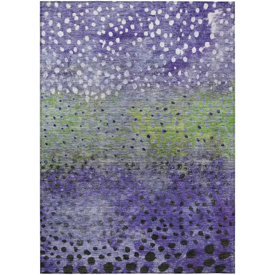Purple Green And Black Abstract Washable Indoor Outdoor Area Rug Photo 2