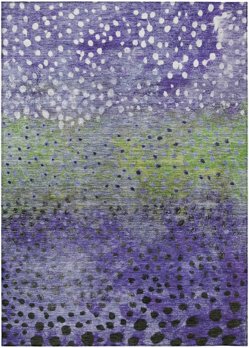 Purple Green And Black Abstract Washable Indoor Outdoor Area Rug Photo 2