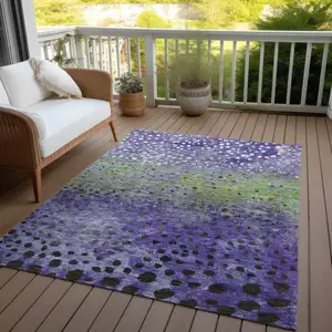 Photo of Purple Green And Black Abstract Washable Indoor Outdoor Area Rug