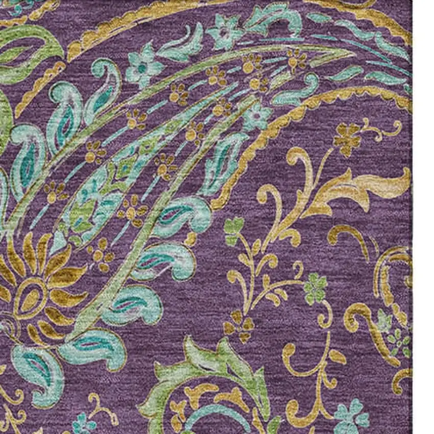 Purple Green And Blue Paisley Distressed Washable Area Rug With UV Protection Photo 3
