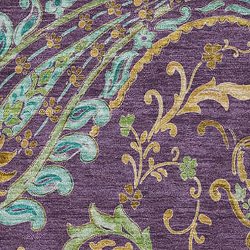 Purple Green And Blue Paisley Washable Area Rug With UV Protection Photo 3