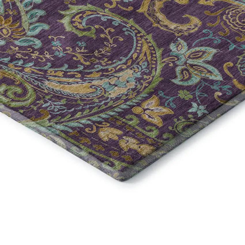 Purple Green And Blue Paisley Distressed Washable Area Rug With UV Protection Photo 7