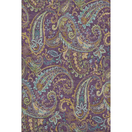Purple Green And Blue Paisley Distressed Washable Area Rug With UV Protection Photo 2