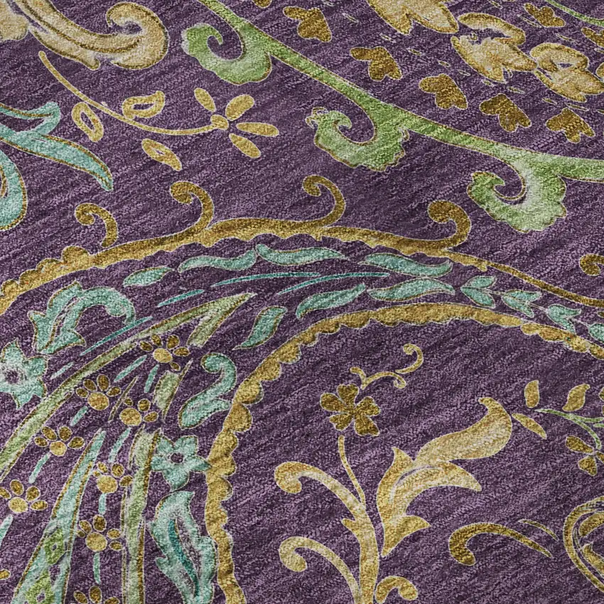 Purple Green And Blue Paisley Washable Area Rug With UV Protection Photo 8