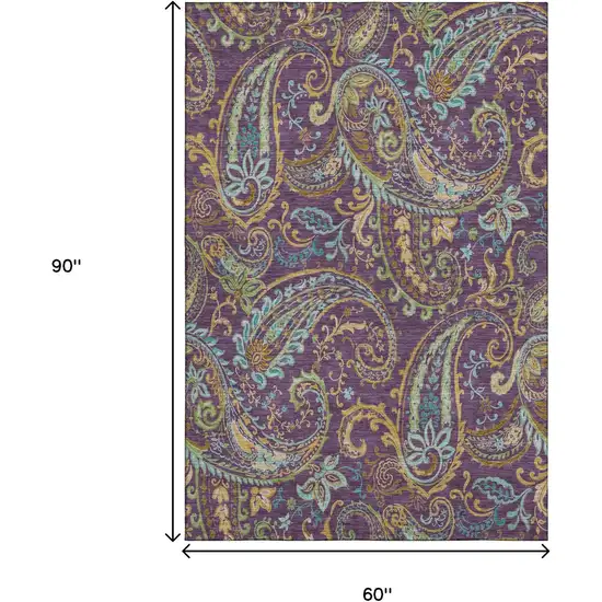 Purple Green And Blue Paisley Washable Area Rug With UV Protection Photo 9