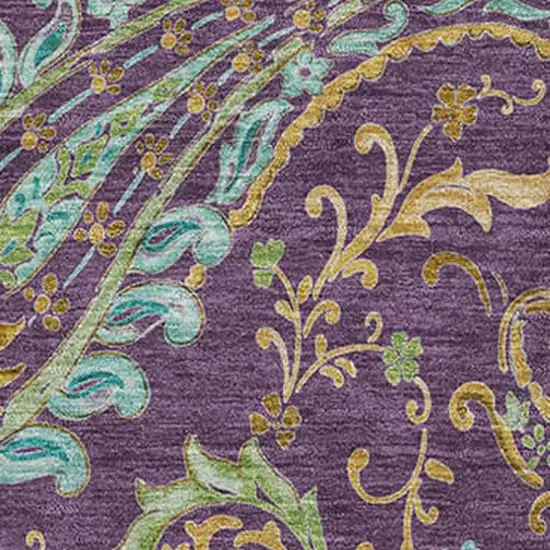 Purple Green And Blue Paisley Washable Area Rug With UV Protection Photo 3