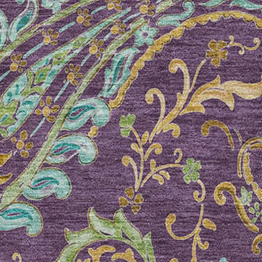 Purple Green And Blue Paisley Washable Area Rug With UV Protection Photo 3